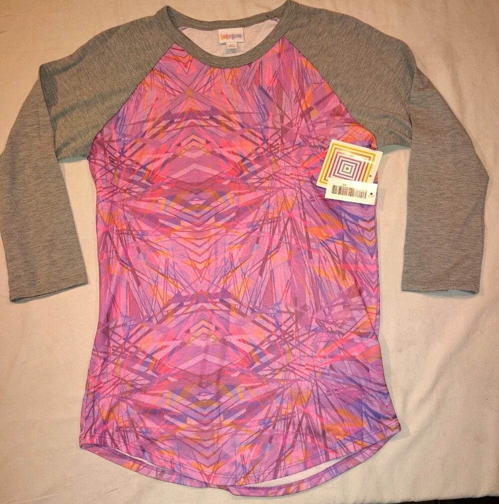 LuLaRoe Randy Long Sleeve Shirt Top Size Xtra Small NWT XS Crazy Pink Gray NEW